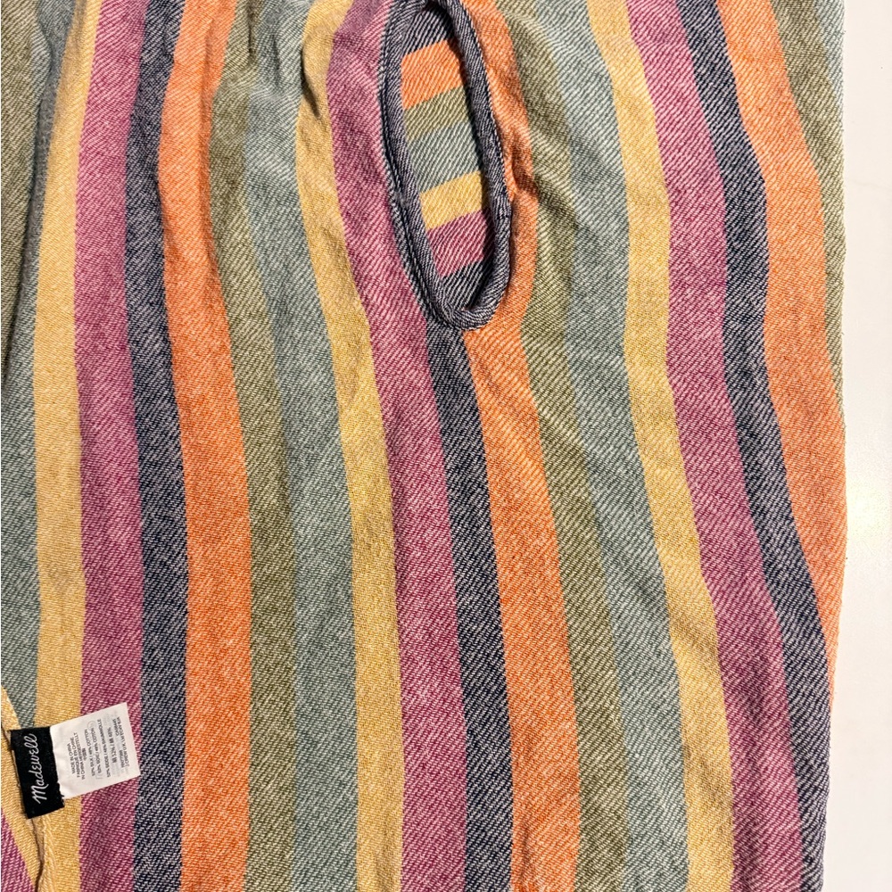 Madewell Silk Cotton Striped Poncho Shawl Fringe Boho Wrap - Picture 3 of 3